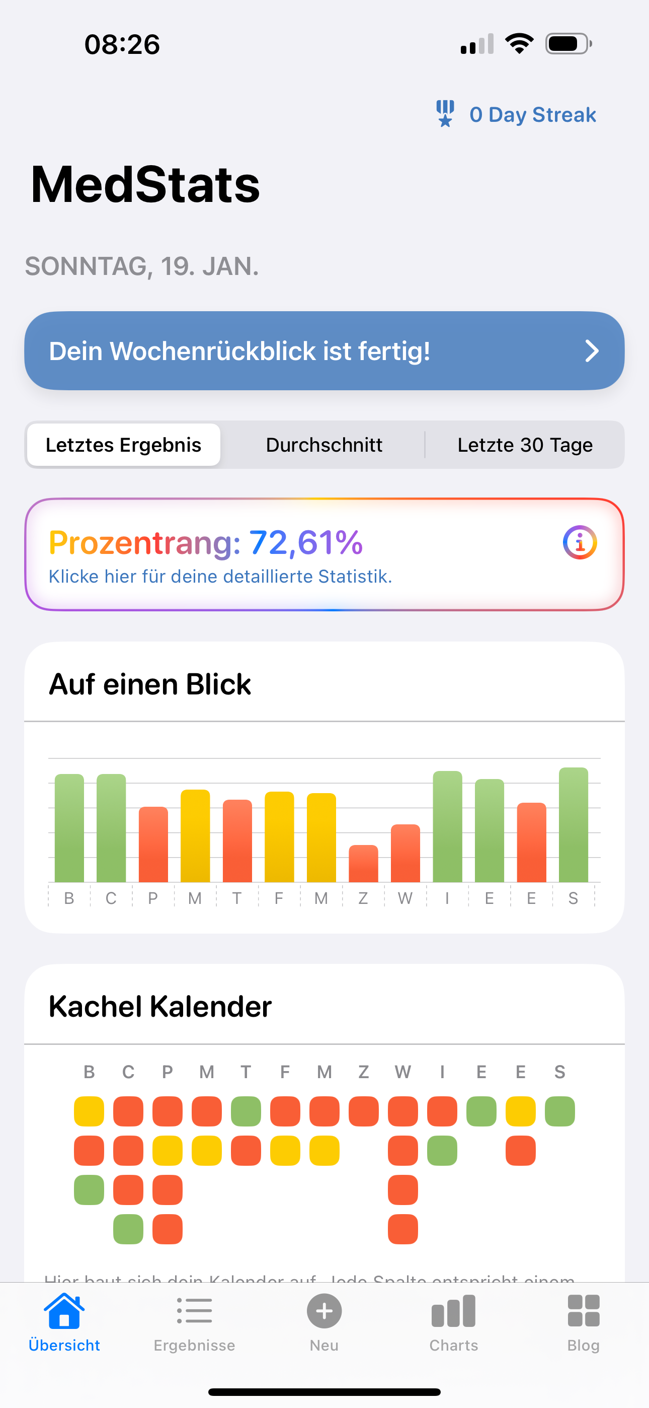 MedStats App Interface showing statistics and progress tracking